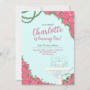 English Rose Garden 1st Birthday Invitation