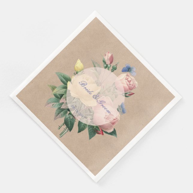 English Rose Garden Butterfly Wedding Paper Dinner Napkins (Corner)