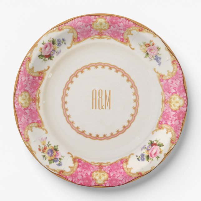 English Rose Garden Party High Tea Invitation Paper Plates (Front)