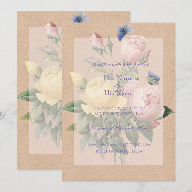 English Rose Garden Wedding Invitation (Front/Back)