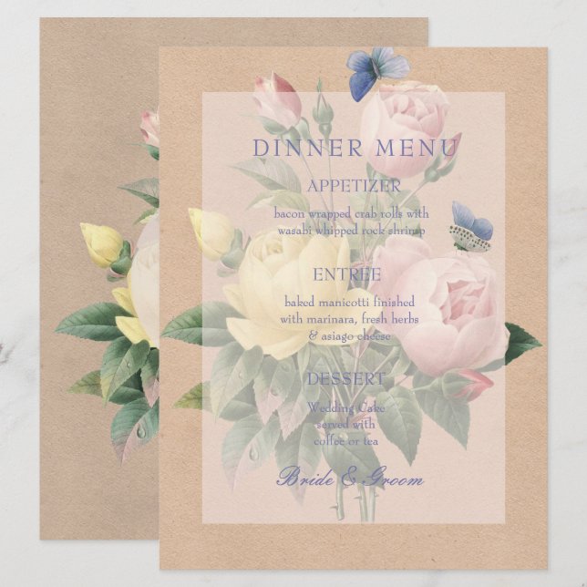 English Rose Garden Wedding Invitation Menu (Front/Back)