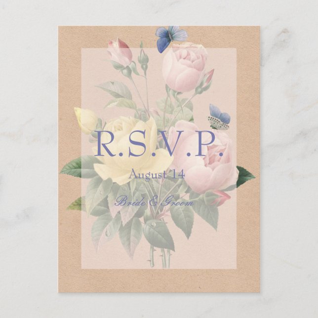 English Rose Garden Wedding Invitation RSVP (Front)