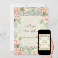 Roxx Designs - Rose Bridal Shower Invitation - Garden pink rose blush  bridal invite - Roxx Designs