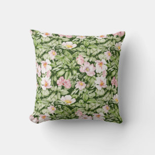 English roses green rose leaves floral design on throw pillow