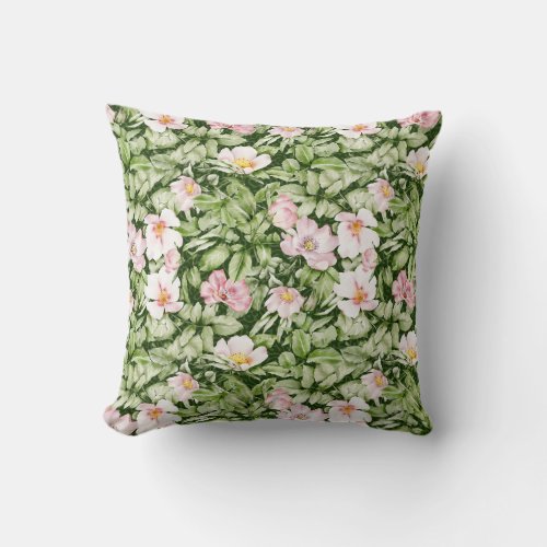 English roses green rose leaves floral design on  throw pillow