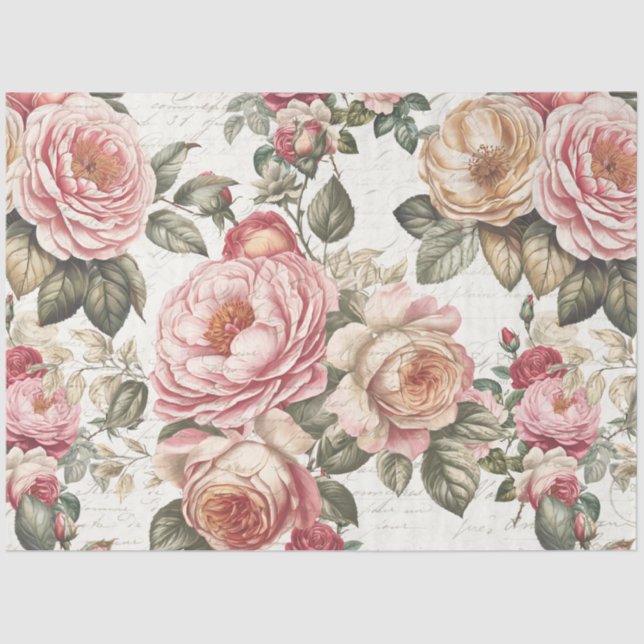 English Roses Tea Party Floral Pink Bridal Shower Tissue Paper (Front)