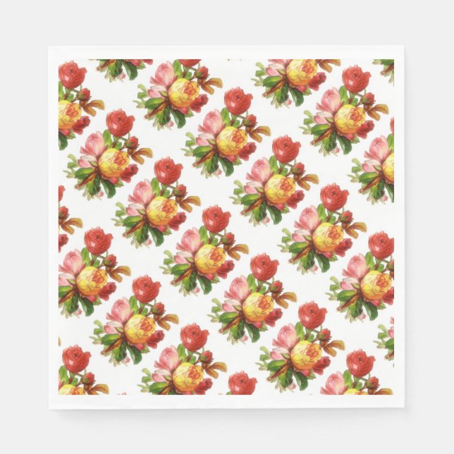 English Roses Tea Party Theme Floral Flowers Paper Napkins (Front)