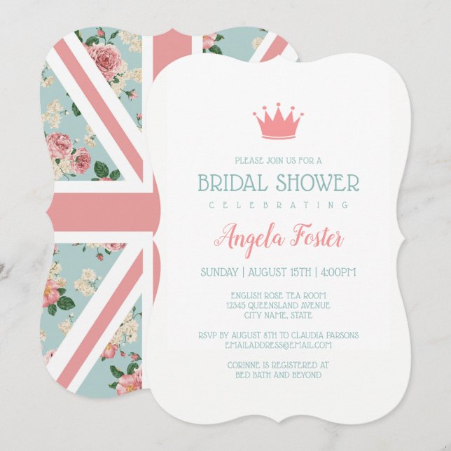 English Roses Union Jack Bridal Shower Invitation (Front/Back)