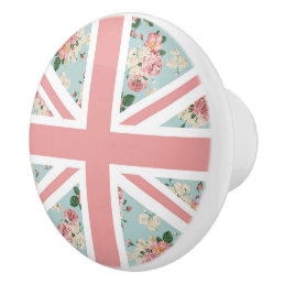 English Roses Union Jack Flag Ceramic Knob