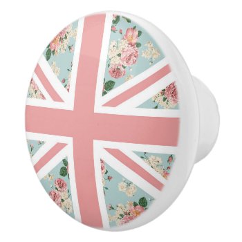 English Roses Union Jack Flag Ceramic Knob by AnyTownArt at Zazzle