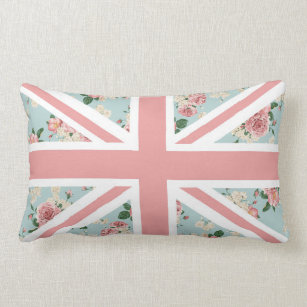 English Roses Union Jack Flag Lumbar Pillow