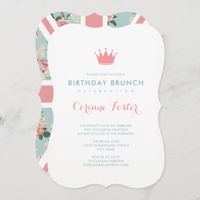 English Roses Union Jack Floral Birthday Invitation (Front/Back)