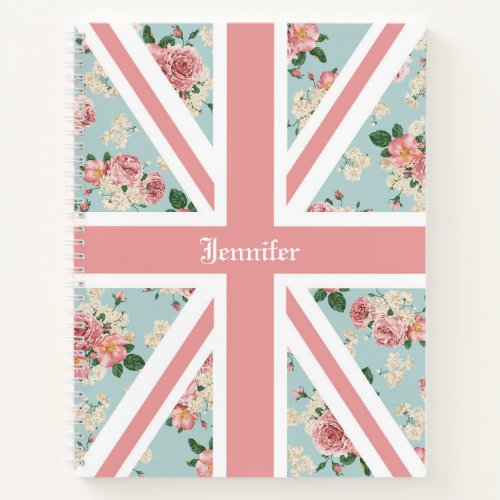 English Roses Union Jack Floral Custom Notebook