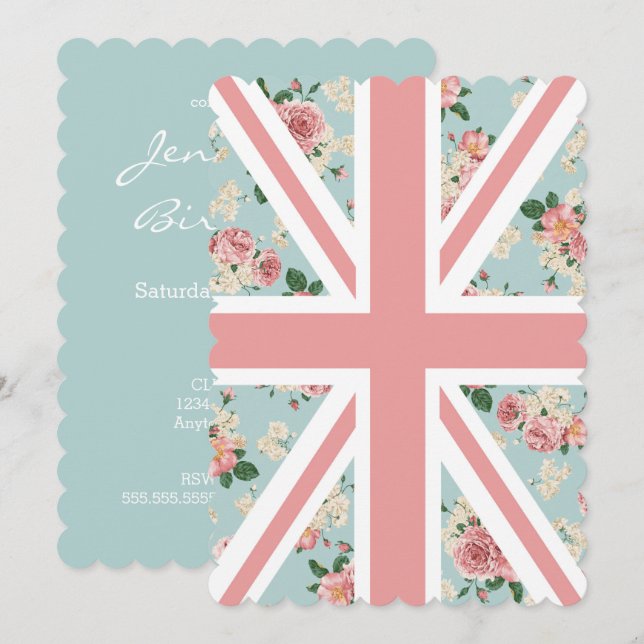 English Roses Union Jack Floral Pattern Invitation (Front/Back)