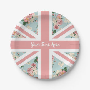English Roses Union Jack Floral Pattern Paper Plates