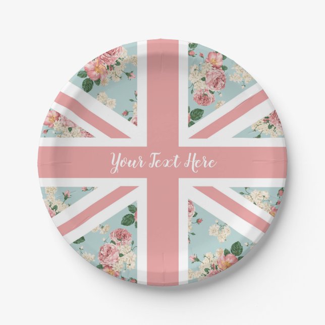 English Roses Union Jack Floral Pattern Paper Plates (Front)