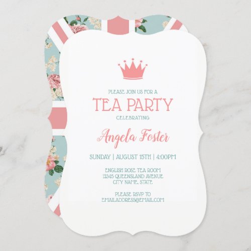 English Roses Union Jack Tea Party Invitation