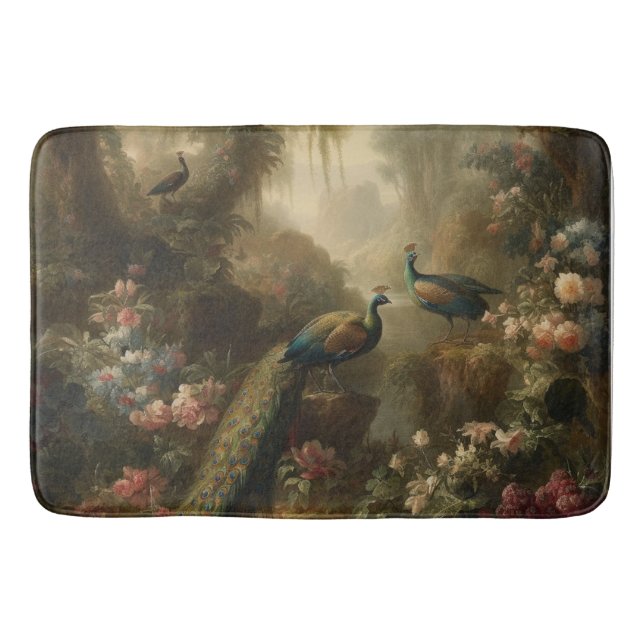 English Sanctuary Peacock Trio Plush Floor Art Bath Mat (Front)