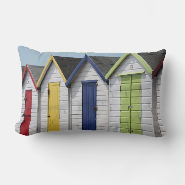 English Seaside Beach Huts Lumbar Pillow (Front)