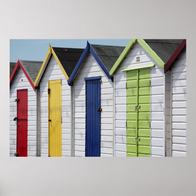English Seaside Beach Huts Poster (Front)