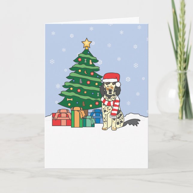 English Setter and Christmas Tree Holiday Card (Front)