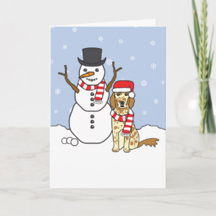 English Setter and Snowman Holiday Card