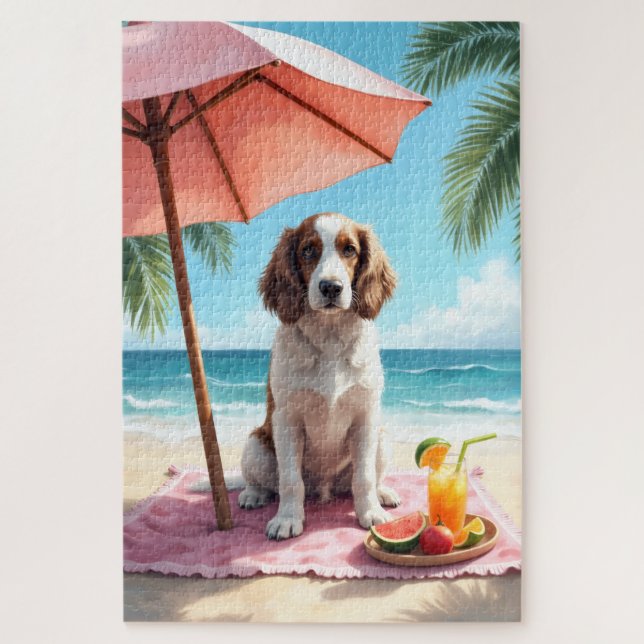English Setter Beach Relax Scene Jigsaw Puzzle (Vertical)
