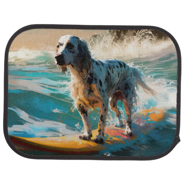 English Setter Beach Surfing Painting Car Floor Mat (Rear)