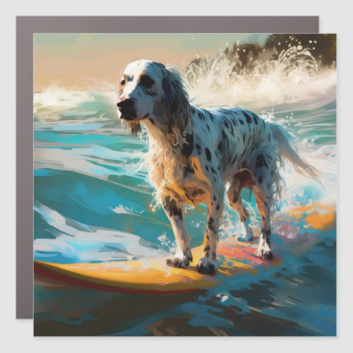 English Setter Beach Surfing Painting Car Magnet