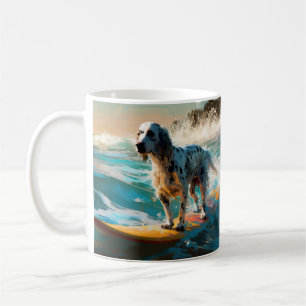 English Setter Beach Surfing Painting Coffee Mug