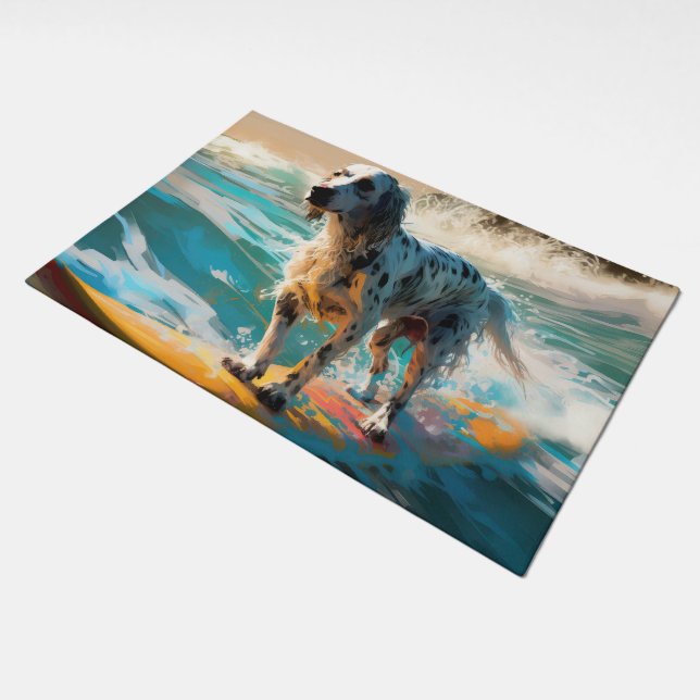 English Setter Beach Surfing Painting Doormat (Angled)