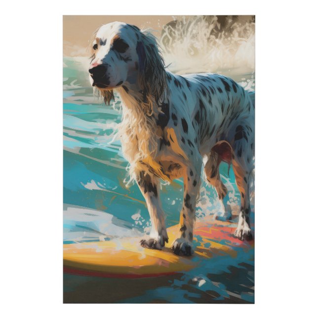 English Setter Beach Surfing Painting Faux Canvas Print (Front)