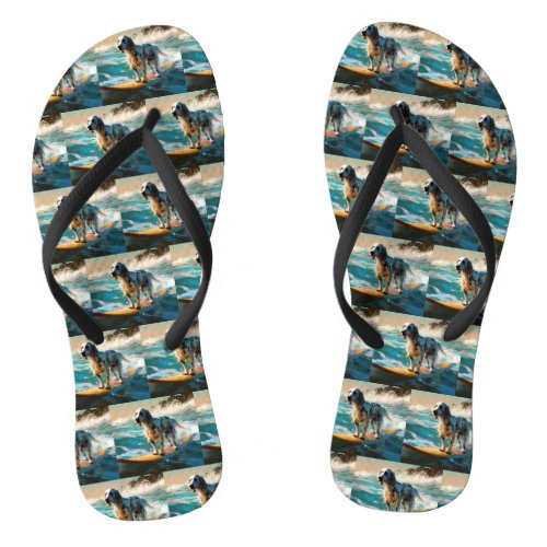 English Setter Beach Surfing Painting Flip Flops