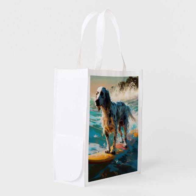 English Setter Beach Surfing Painting Grocery Bag (Front Side)