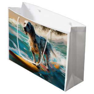 English Setter Beach Surfing Painting Large Gift Bag
