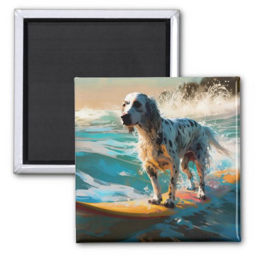 English Setter Beach Surfing Painting Magnet