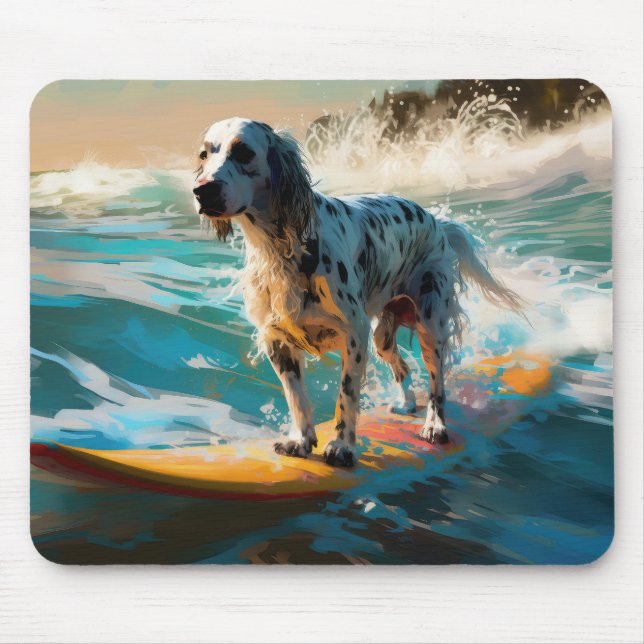 English Setter Beach Surfing Painting Mouse Pad (Front)