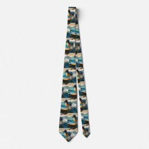 English Setter Beach Surfing Painting Neck Tie