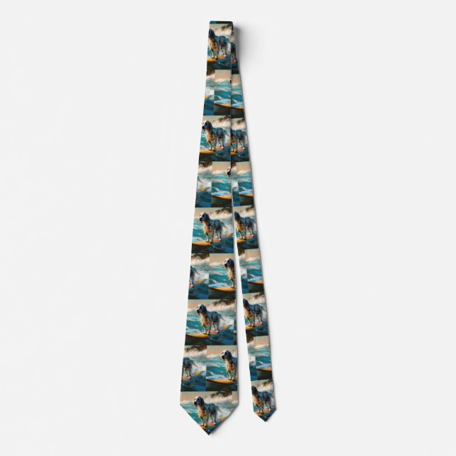 English Setter Beach Surfing Painting Neck Tie (Front)
