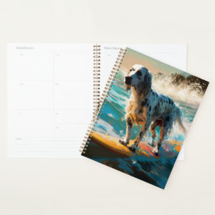 English Setter Beach Surfing Painting Planner