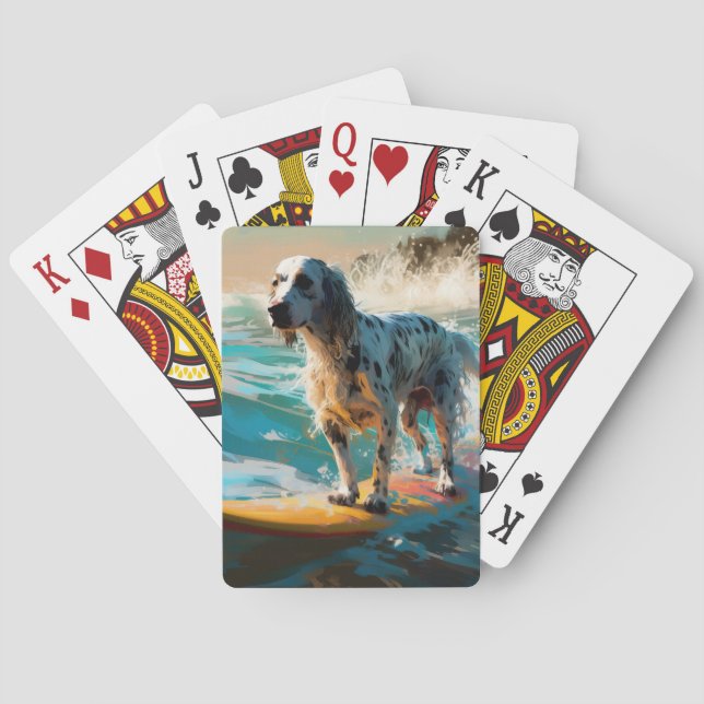 English Setter Beach Surfing Painting Poker Cards (Back)