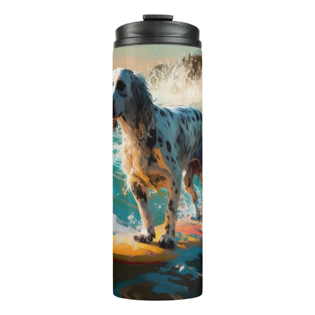 English Setter Beach Surfing Painting Thermal Tumbler (Front)