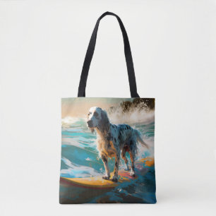 English Setter Beach Surfing Painting Tote Bag