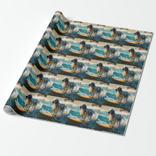 English Setter Beach Surfing Painting Wrapping Paper