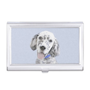 English Setter Blue Belton Painting Dog Art Business Card Case