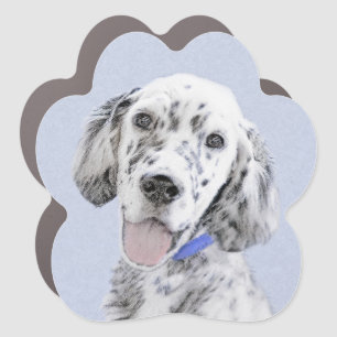 English Setter Blue Belton Painting Dog Art Car Magnet