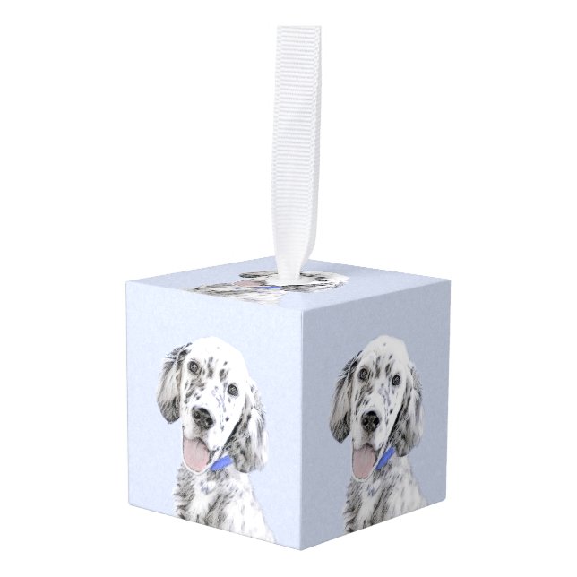 English Setter Blue Belton Painting Dog Art Cube Ornament (Front Angled)