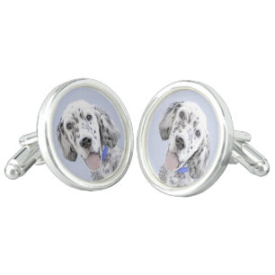 English Setter Blue Belton Painting Dog Art Cufflinks