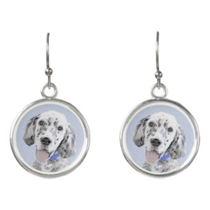 English Setter Blue Belton Painting Dog Art Earrings
