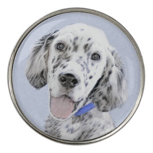 English Setter Blue Belton Painting Dog Art Golf Ball Marker